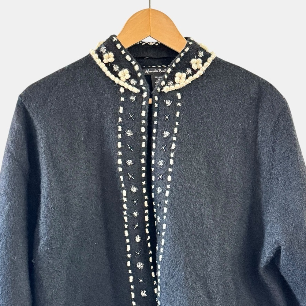 Alexandra Bartlett Black Wool Embroidered Jacket Cardigan XL Boho Artisan - Picture 6 of 13